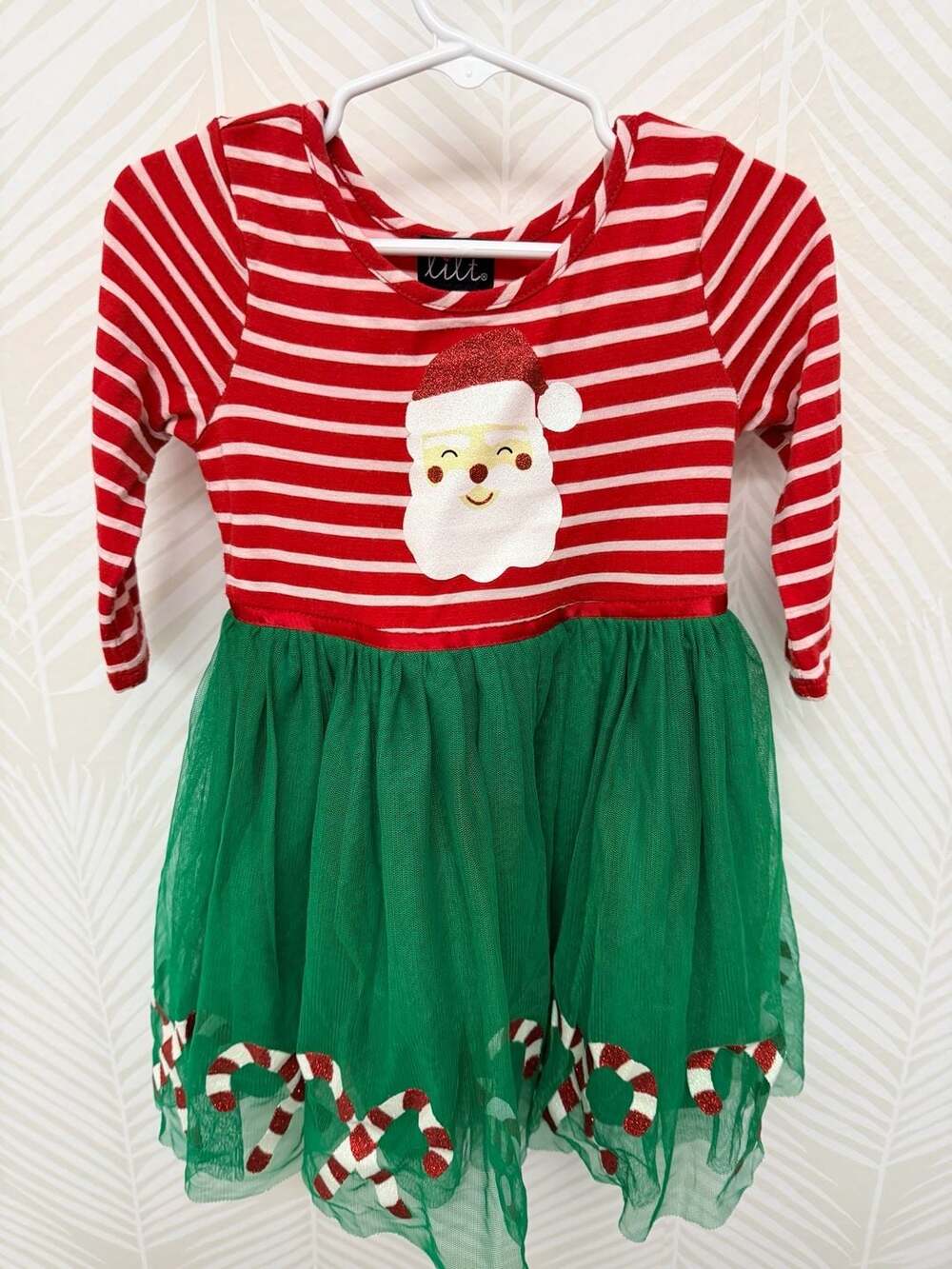 Lilt Toddler Girls Christmas Santa and Candy Cane Tulle Dress  Size 3T